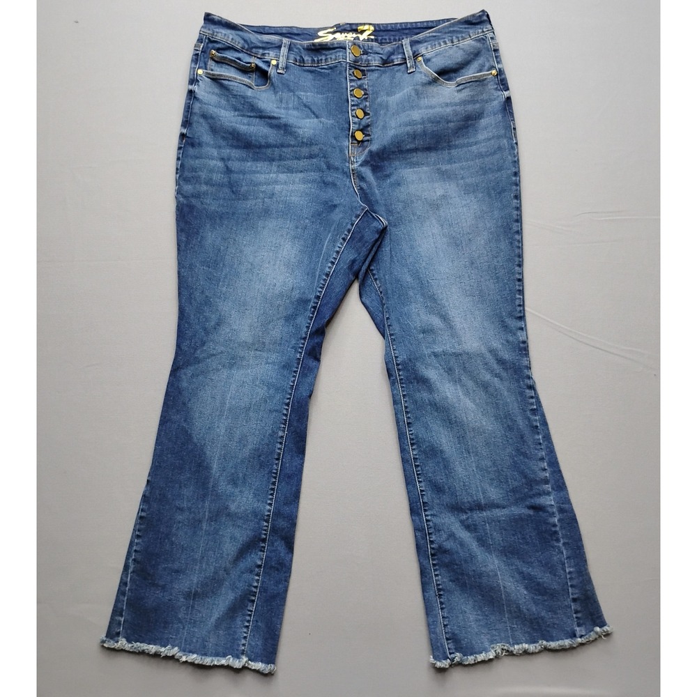 Seven7 Flare Jeans Womens Size 22 Blue Button Fly Raw Hem Stretch Denim Pants